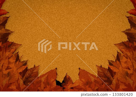 Corkboard-textured surface is showing framed by orange autumn leaves in flat style, copy space Corkboard-textured surface is showing framed by orange autumn leaves in flat style, copy space 133801420