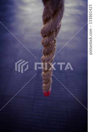 Rope hanging over floor in fitness studio Rope hanging over floor in fitness studio 133801425