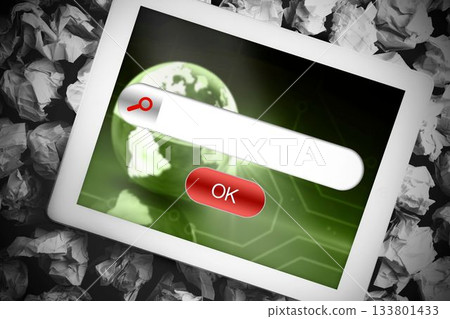 Tablet with search bar on crumpled up paper 133801433