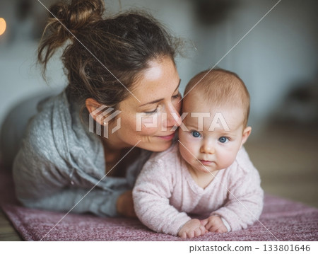 Mother bonding with baby showing family love bonding 133801646