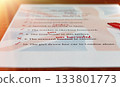 English test with red correction words 133801773