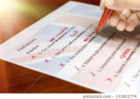 English test with red correction words English test with red correction words 133801774