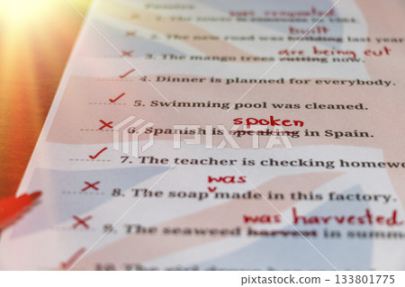 English test with red correction words English test with red correction words 133801775