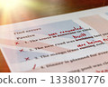English test with red correction words 133801776