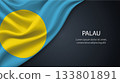 Palau national flag with smooth fabric texture background 133801891