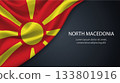 North Macedonia national flag with smooth fabric texture background 133801916
