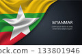 Myanmar national flag with smooth fabric texture background 133801946