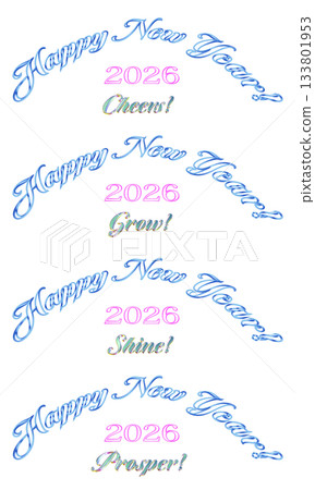 New Year's card English phrases and 3D calligraphy (set of 4) PNG images 133801953