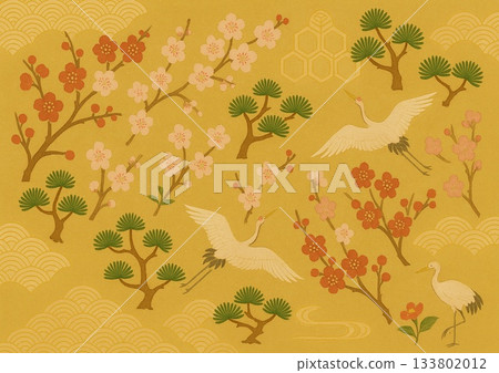 Gorgeous Japanese pattern background with cranes Gorgeous Japanese pattern background with cranes 133802012