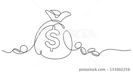 money bag fund coins stack one line drawing continuous 133802258
