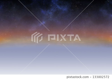 Starry cosmic sky is unfolding in flat vector design, with wispy nebula clouds and gradient 133802572