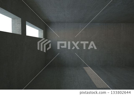 Showing flat design empty concrete room with gray walls and high windows letting daylight beam Showing flat design empty concrete room with gray walls and high windows letting daylight beam 133802644