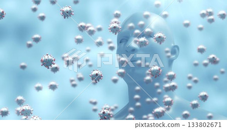 Covid-19 cells against human head model 133802671