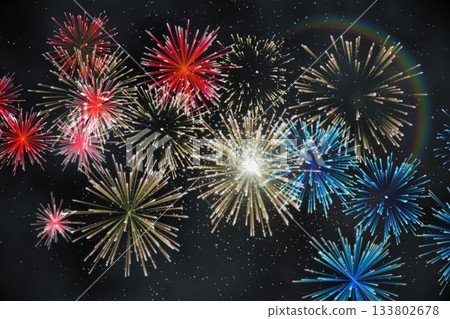 Digitally generated bright firework design 133802678