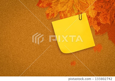 Autumn leaves with yellow note 133802742