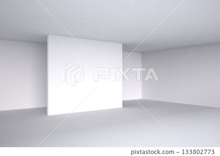 flat design showing freestanding white partition wall splitting gallery with seamless surfaces 133802773
