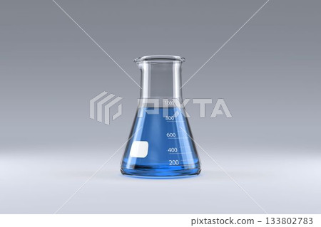 Laboratory flask with blue solution 133802783