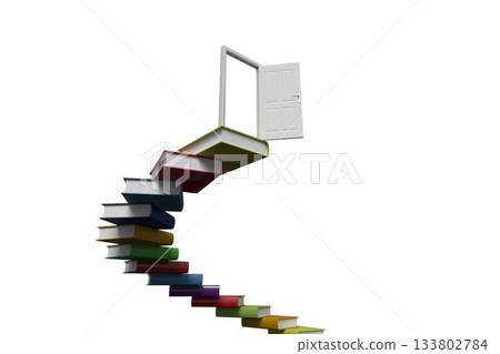 Steps made out of books with open door 133802784