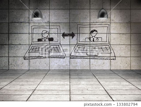 Digitally generated laptops in grey room Digitally generated laptops in grey room 133802794