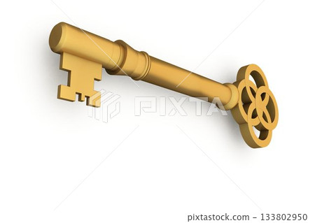 Digitally generated shiny gold key Digitally generated shiny gold key 133802950