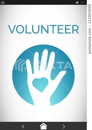 Digitally composite image of Volunteer text with icons Digitally composite image of Volunteer text with icons 133803089