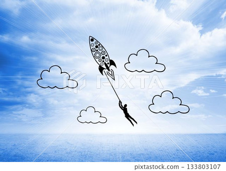 Rocket graphic on bright horizon Rocket graphic on bright horizon 133803107