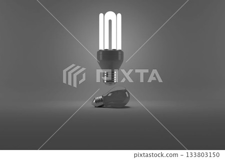 Digital image of illuminated energy efficient lightbulb over bulb Digital image of illuminated energy efficient lightbulb over bulb 133803150