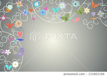 Feminine design of birds flowers and hearts Feminine design of birds flowers and hearts 133803166