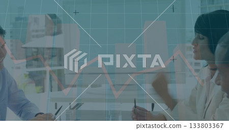 In office, businessman analyzing financial graph image on computer screen In office, businessman analyzing financial graph image on computer screen 133803367