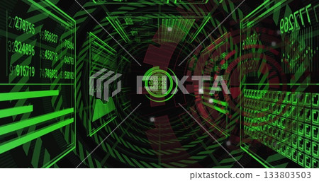 In school image, digital tunnel swirling with green data and numbers In school image, digital tunnel swirling with green data and numbers 133803503