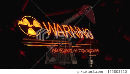 Radiation warning over oil pumpjack, immediate action required for safety 133803510
