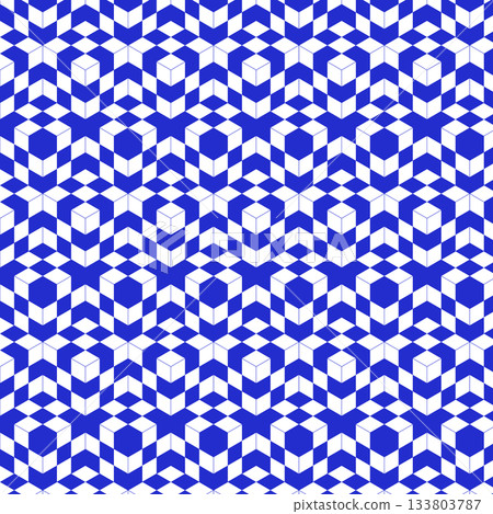 連續立方體的光學錯覺。背景素材。兼容色板。光學錯覺。 3D。藍色。 連續立方體的光學錯覺。背景素材。兼容色板。光學錯覺。 3D。藍色。 133803787