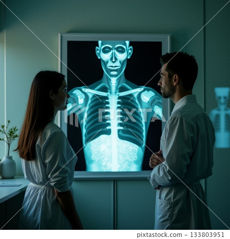Medical professionals analyze an x ray at a modern clinic Generative AI 133803951