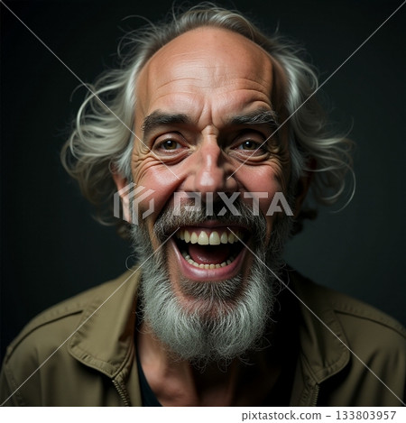 Joyful elderly man shares laughter in a dark setting Generative AI 133803957