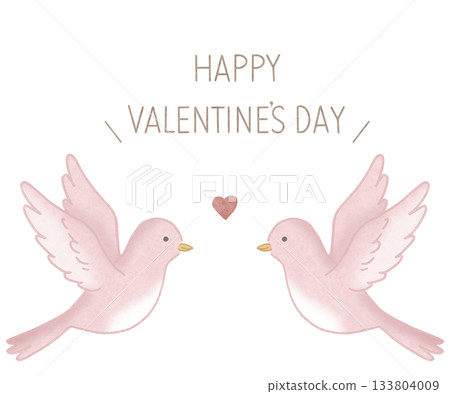 HAPPY VALENTINE'S DAY Facing Birds Pink Brown Lettering 133804009