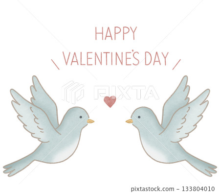 HAPPY VALENTINE'S DAY Facing Birds Blue Red Letters HAPPY VALENTINE'S DAY Facing Birds Blue Red Letters 133804010