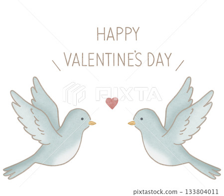 HAPPY VALENTINE'S DAY Facing Birds Blue Brown Lettering HAPPY VALENTINE'S DAY Facing Birds Blue Brown Lettering 133804011