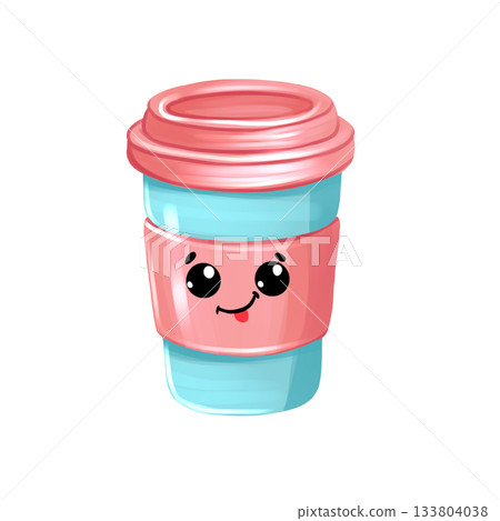 Illustration of a cute cartoon cup of coffee with a smile and eyes. Illustration of a cute cartoon cup of coffee with a smile and eyes. 133804038