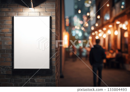 Blank White Poster Frame Mockup Mounted On Textured Brick Wall In Alley Blank White Poster Frame Mockup Mounted On Textured Brick Wall In Alley 133804493