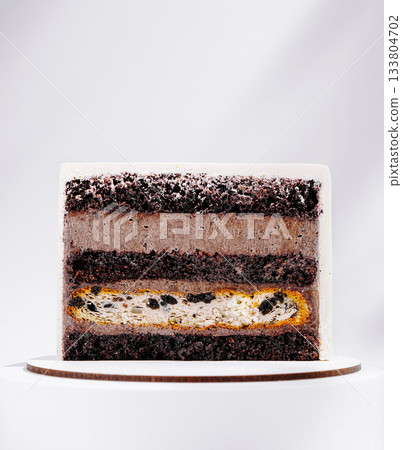 Deliciously layered chocolate cake with distinct textures and flavors 133804702