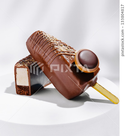 Chocolate ice cream bars with a rich coating and decadent filling Chocolate ice cream bars with a rich coating and decadent filling 133804817