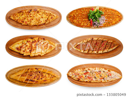 Delicious variety of traditional flatbreads from a Mediterranean restaurant 133805049