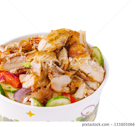 Delicious grilled chicken salad with fresh vegetables and vibrant colors 133805066