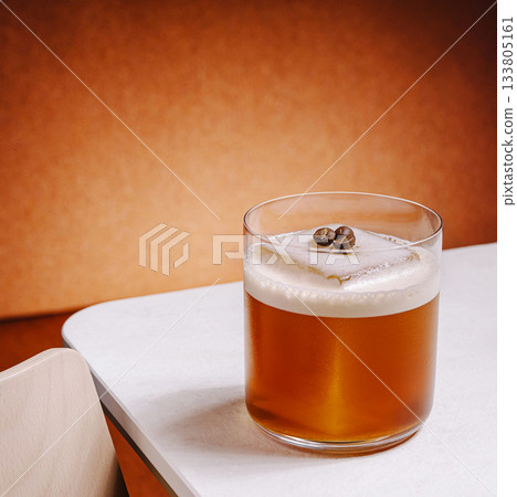 Relaxing with a cold brew coffee cocktail at a modern cafe setting Relaxing with a cold brew coffee cocktail at a modern cafe setting 133805161