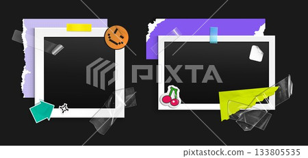 Instant photo frames set isolated on black 133805535