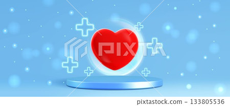 Medical podium stage with 3d red heart 133805536