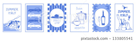 Summer Italy postcard stamp set Summer Italy postcard stamp set 133805541