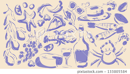 Italian summer beach sketch set 133805584