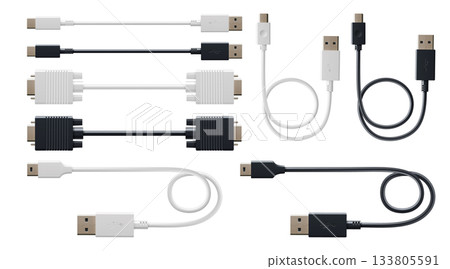 Set of usb and hdmi cables isolated on white 133805591