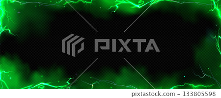 Green smoke frame with lightning bolts 133805598